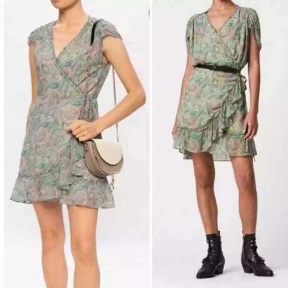 All Saints Women's‎ Zini Shahmina Paisley Wrap Dress Green US 8